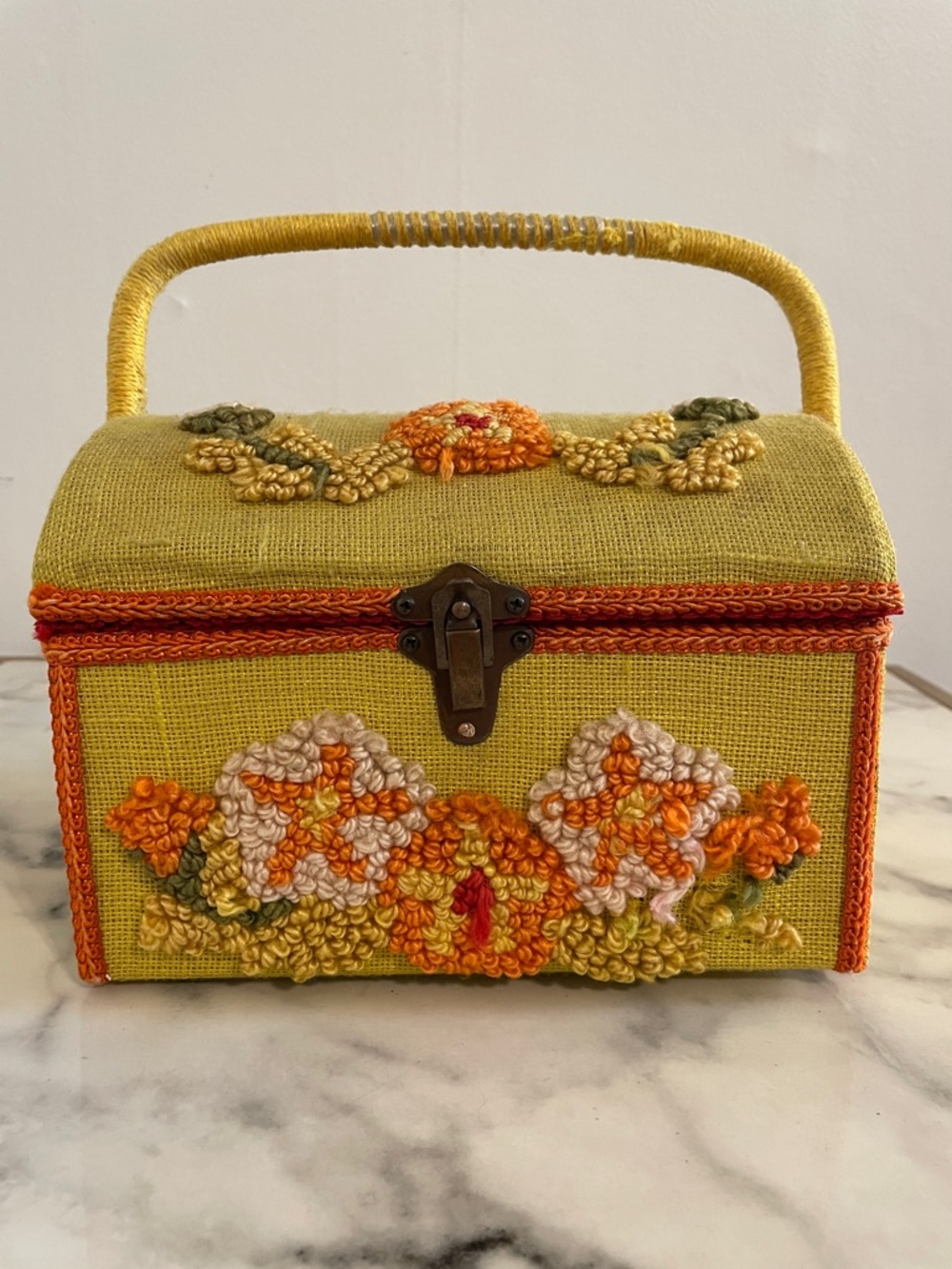 Vintage JC Penney Sewing Box Basket Needlework Floral Filled Crafting Sewing
